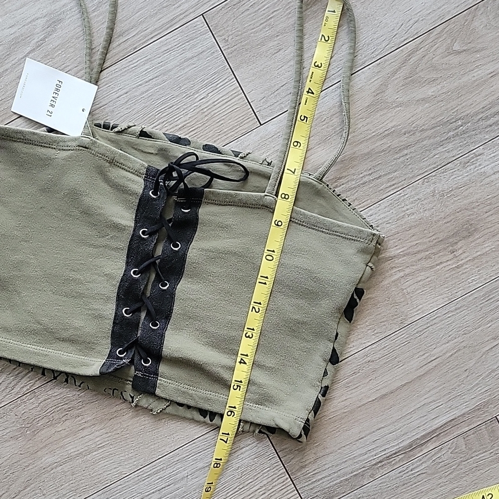 Corset Crop Olive Green Printed Women's Top - Picture 5 of 5
